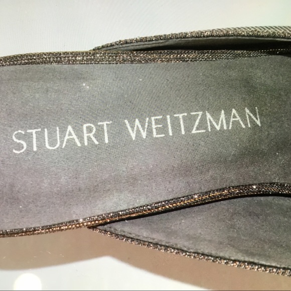 Stuart Weitzman slide Sandal Candy Silver Metallic. Glitter toe Bow Peep Toe 7N - Picture 6 of 10